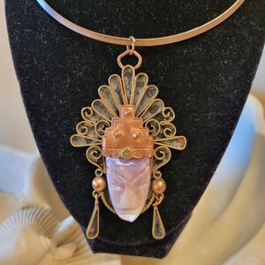 Elegant Mexican Aztec Mixed Metal Pendant Necklace